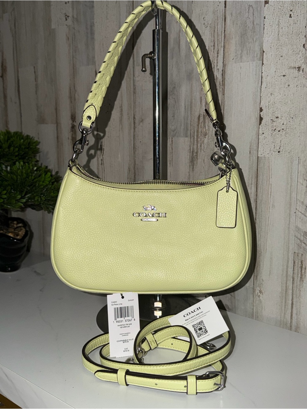 Coach Teri Pale Lime CA240 Shoulder Bag Whipstitch Strap